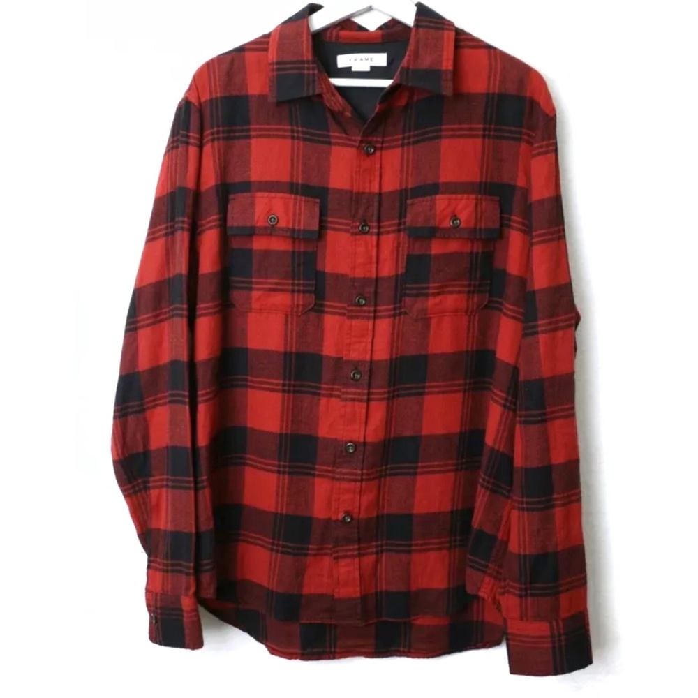 FRAME Red Buffalo Plaid Button Shirt flannel M L